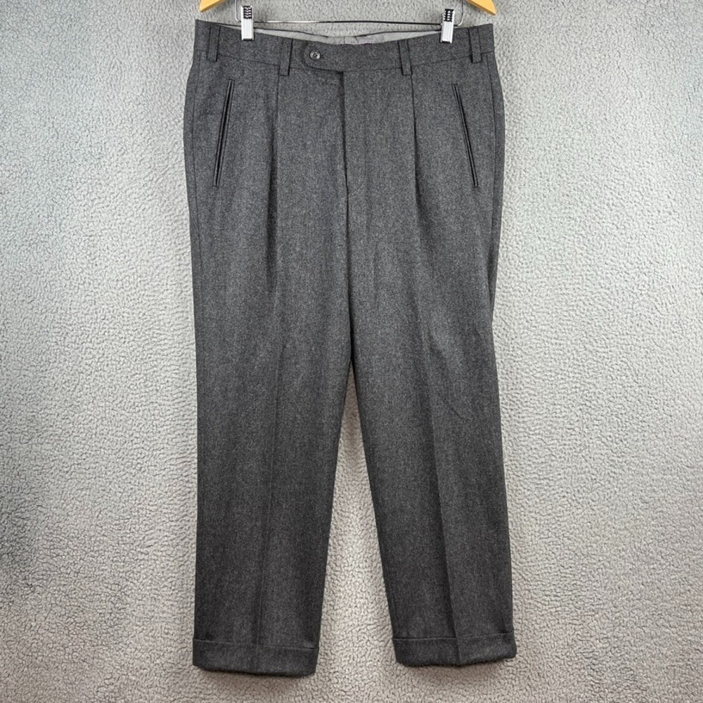 Hiltl Wool Dress Pants Mens 36x29 (size‎ 54) Grey Pleated + Cuffed Milano